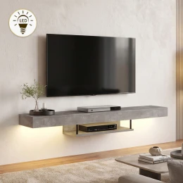 Έπιπλο τηλεόρασης επιτοίχιο Albares με LED χρώμα γκρι σκυροδέματος 150x29,6x22εκ.
