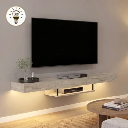 Έπιπλο τηλεόρασης επιτοίχιο Albares με LED χρώμα travertine 150x29,6x22εκ.
