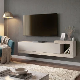 Έπιπλο τηλεόρασης επιτοίχιο Volare χρώμα sandstone - travertine 150x29,6x38,6εκ.