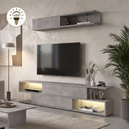 Σύνθεση τηλεόρασης Manet με LED χρώμα γκρι σκυροδέματος 180x29,5x39εκ.
