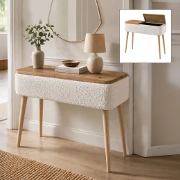 Κονσόλα Luno ύφασμα teddy χρώμα λευκό - pine oak 90x30x90εκ.