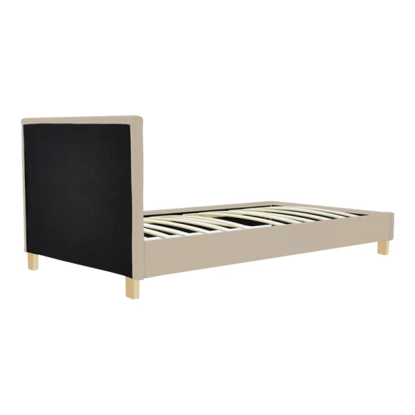 Κρεβάτι Nevil Ύφασμα Εκρού Με Ξύλινο Πόδι Σε Φυσική Απόχρωση 90X190Εκ