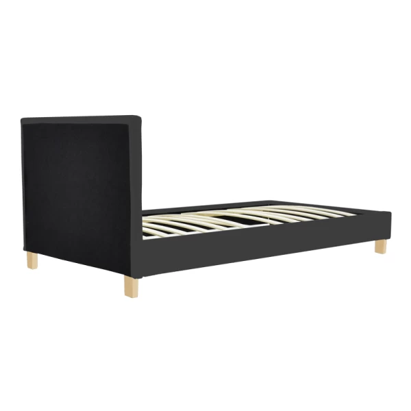 Κρεβάτι Nevil Ύφασμα Ανθρακί Με Ξύλινο Πόδι Σε Φυσική Απόχρωση 100X200Εκ