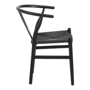 Καρέκλα Wishbone Rubberwood-Σχοινί Σε Μαύρη Απόχρωση 53.5X57X74Εκ