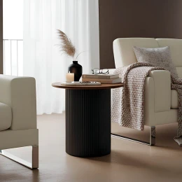 Βοηθητικό Τραπέζι Dovel Mdf Σε Καρυδί-Μαύρο Μέταλλο Φ50X50Εκ