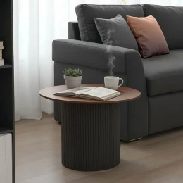 Τραπέζι Σαλονιού Dovel Mdf Σε Καρυδί-Μαύρο Μέταλλο Φ70X45Εκ