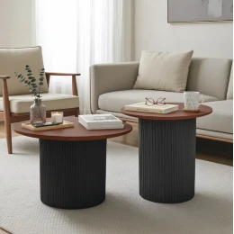 Tραπέζια Σαλονιού Dovel Mdf Σετ 2Τεμ. Καρυδι-Μαύρο Μεταλλο
