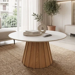 Τραπέζι Σαλονιού Franzel Sintered Stone Σε Όψη Μαρμάρου-Mdf Σε Φυσική Απόχρωση Φ80X40Εκ