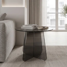 Τραπέζι Βοηθητικό Cleary Tempered 8Mm Γυαλί Ανθρακί Φ50X45Εκ