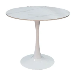 Tραπέζι Balou Sintered Stone Σε Λευκή Απόχρωση Με Όψη Μαρμάρου-Βάση Λευκό Μέταλλο Φ120X73Εκ