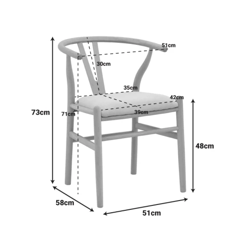 Καρέκλα Wishbone Rubberwood-Ύφασμα Σε Φυσική-Μπεζ Απόχρωση 51X58X73Εκ