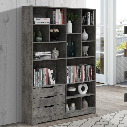 Βιβλιοθήκη Lucinda Γκρι Oak 120X29.8X180.5Εκ