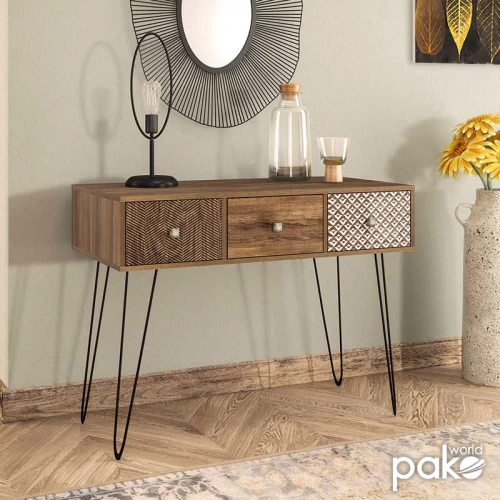 Κονσόλα Boho Καρυδί Με Μεταλλικά Πόδια 100X50,5X74,5Εκ