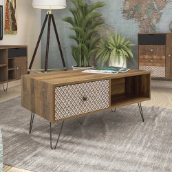 Τραπέζι Σαλονιού Boho Καρυδί Με Μεταλλικά Πόδια 100X50X46Εκ