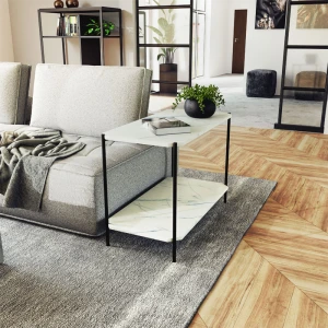 Βοηθητικό Τραπέζι Mara Mdf Λευκό Μαρμάρου-Μαύρο 80X40X55Cm