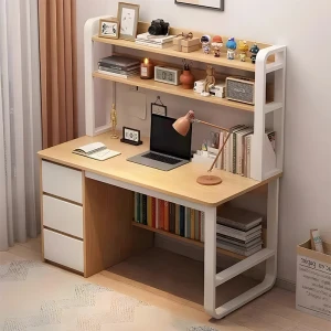 Γραφείο Soco Με Ραφιέρα-Mdf Φυσικό-Λευκό 120X50X147Εκ