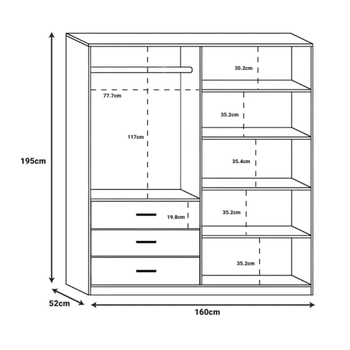 Ντουλάπα Sonlen Σε Καρυδί-Ανθρακί Απόχρωση 160X52X195Εκ