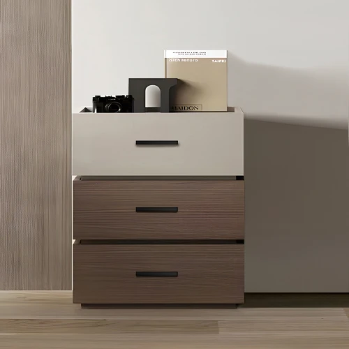Κομοδίνο Sonlen Mdf Σε Καρυδί-Μπεζ Απόχρωση 60X40X66Εκ