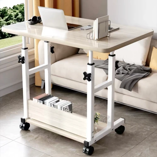 Γραφείο Τροχήλατο Stolu Mdf-Metal Σε Φυσικό-Λευκό Απόχρωση 60X40X68Εκ