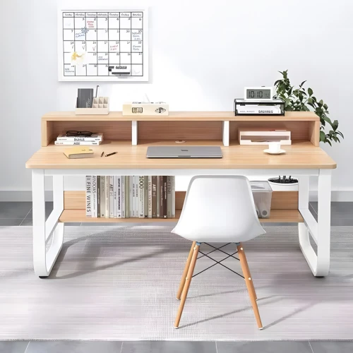 Γραφείο Εργασίας Evrepy Mdf Σε Oak Απόχρωση Με Λευκό Μέταλλο 100X60X83Εκ