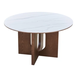 Τραπέζι Merge Sintered Stone-Mdf Σε Λευκό Μαρμάρου Με Καρυδί Βάση Φ130X75Εκ