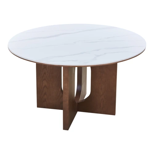 Τραπέζι Merge Sintered Stone-Mdf Σε Λευκό Μαρμάρου Με Καρυδί Βάση Φ130X75Εκ