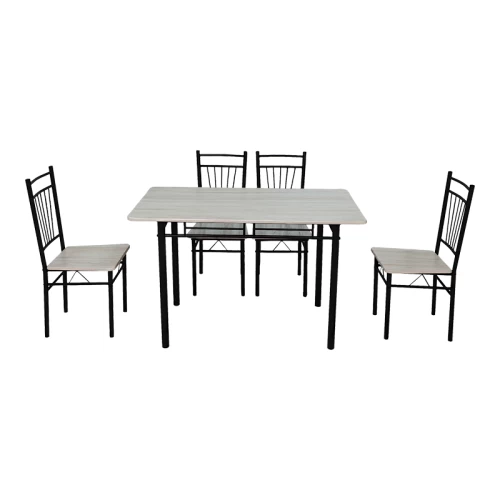 Τραπεζαρία Roza Σετ 5Τμχ Mdf Sonoma Με Μεταλλικό Μαύρο Πόδι 110X60X75Εκ