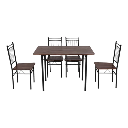 Τραπεζαρία Roza Σετ 5Τμχ Mdf Καρυδί Με Μεταλλικό Μαύρο Πόδι 110X60X75Εκ