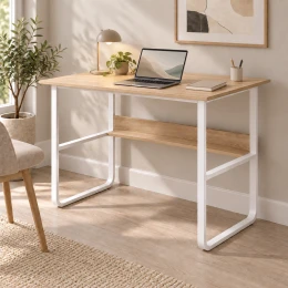 Γραφείο Εργασίας Kela Mdf Σε Oak Απόχρωση Με Λευκό Μέταλλο 100X60X73Εκ