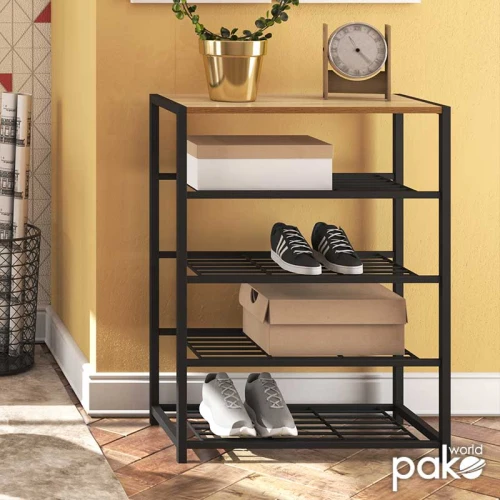 Παπουτσοθήκη Ramon 12 Ζευγών Φυσικό-Μαύρο 63X30X83Εκ