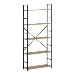 Βιβλιοθήκη Manlo Oak Με Μαύρο Μέταλλο 58.6X23.5X144Εκ