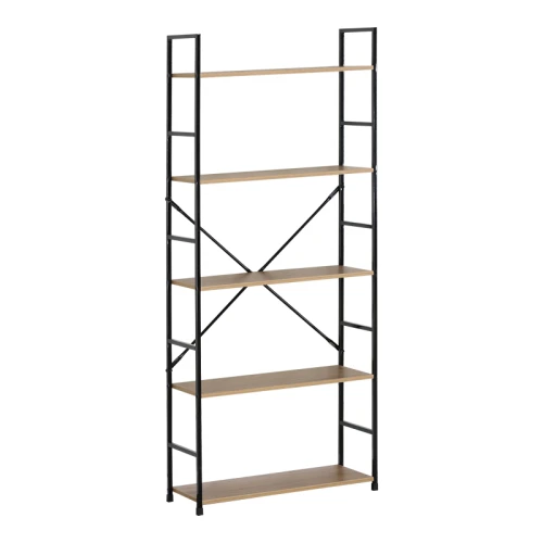 Βιβλιοθήκη Manlo Oak Με Μαύρο Μέταλλο 58.6X23.5X144Εκ