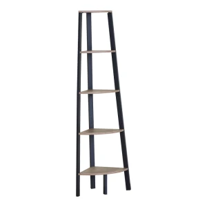 Γωνιακή Βιβλιοθήκη Arvia Oak Με Μαύρο Μέταλλο 53.4X37.8X160.3Εκ