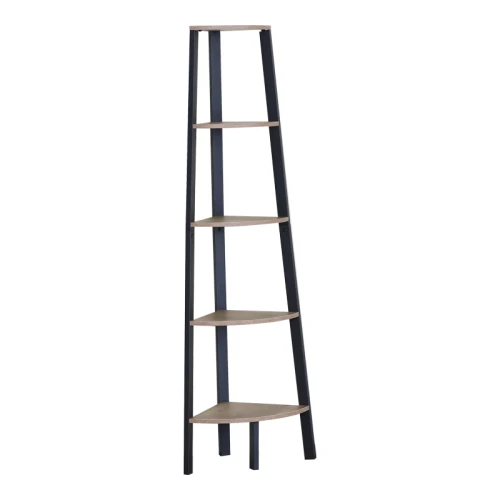 Γωνιακή Βιβλιοθήκη Arvia Oak Με Μαύρο Μέταλλο 53.4X37.8X160.3Εκ