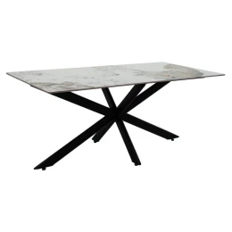Τραπέζι Bethan Sintered Stone Λευκό Μαρμάρου-Μαύρο 180X90X75Εκ