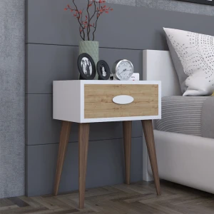 Κομοδίνο Laber Με Ένα Συρτάρι Καρυδί-Λευκό-Sonoma 45X30X57.5Εκ