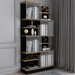 Βιβλιοθήκη Gassim Μαύρο-Καρυδί-Λευκό 80X24.6X160Εκ