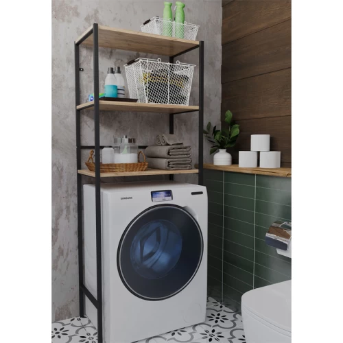 Έπιπλο Πλυντηρίου Zermin Μελαμίνης-Μεταλλικό Φυσικό-Μαύρο 70X25X150Εκ