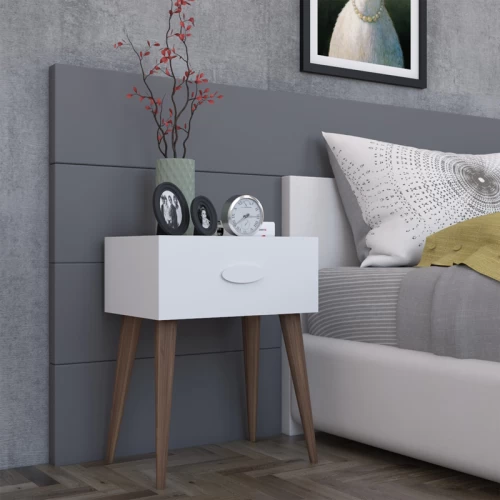 Κομοδίνο Laber Με Ένα Συρτάρι Λευκό Μελαμίνης 45X30X57.5Εκ