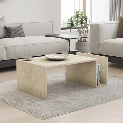Τραπέζι Σαλονιού Poko Σε Όψη Τραβερτίνας 86.8X50X32,4Εκ