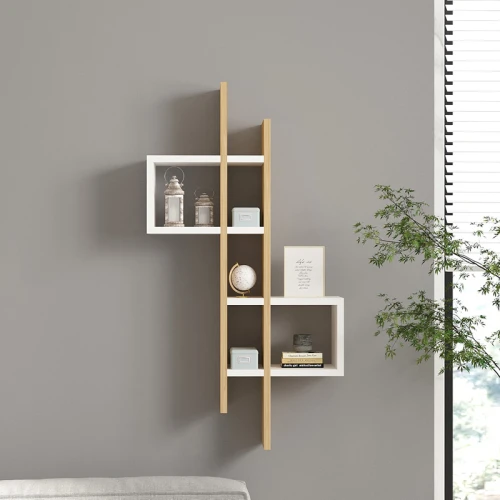Ραφιέρα Τοίχου Garel Σε Oak-Λευκή Απόχρωση 53,8X19,6X108Εκ