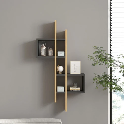 Ραφιέρα Τοίχου Garel Σε Oak-Ανθρακί Απόχρωση 53,8X19,6X108Εκ