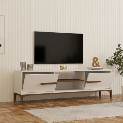Έπιπλο Τηλεόρασης Eslem Λευκό Με Καρυδί 160X34,6X48,1Εκ