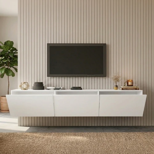 Έπιπλο Τηλεόρασης Επιτοίχιο Felita Λευκό 150X31,4X30Εκ