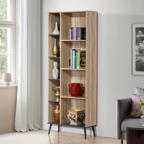 Βιβλιοθήκη Zezan Σε Sonoma-Ανθρακί Απόχρωση 76.5X30X200.5Εκ