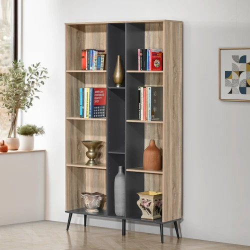 Βιβλιοθήκη Zezan Σε Sonoma-Ανθρακί Απόχρωση 114X30X200.5Εκ