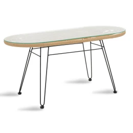 Τραπέζι Naoki Μέταλλο Μαύρο-Pe Φυσικό-Γυαλί 100X45X46Εκ