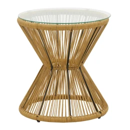 Τραπέζι Mabil Rattan Φυσικό-Γυαλί Φ50X55Εκ