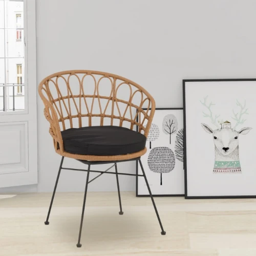 Πολυθρόνα Felicia Rattan Φυσικό-Μεταλλικό Μαύρο Πόδι Φ60X81Εκ