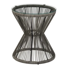 Τραπέζι Mabil Γυαλί - Pe Rattan Σε Γκρι Απόχρωση Φ50X55Εκ